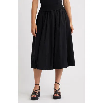 Wit & Wisdom Smocked Waist Bubble Hem Midi Skirt In Black