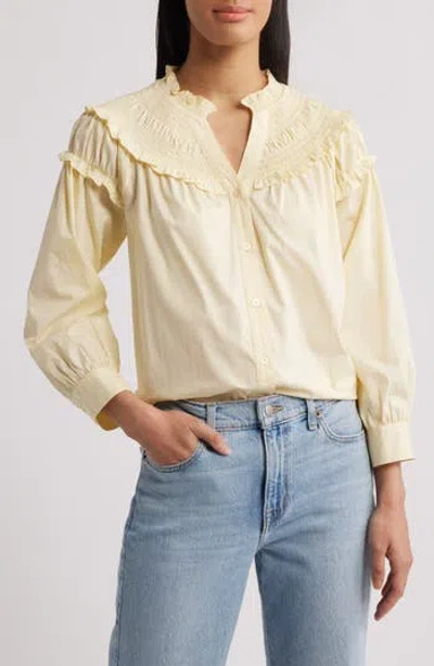 Wit & Wisdom Smoked Yoke Ruffle Shirt In Yellow