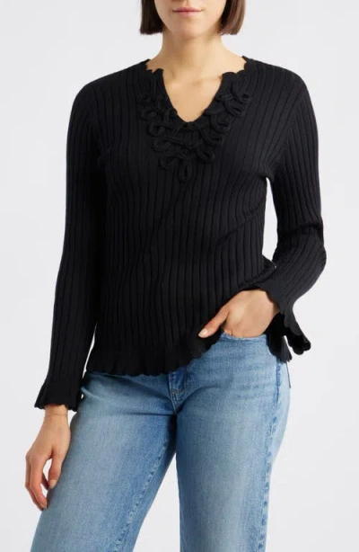 Wit & Wisdom Soutache Rib Sweater In Black
