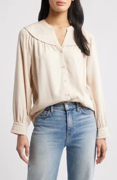 Wit & Wisdom Split Neck Balloon Sleeve Top In Neutral