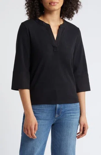 Wit & Wisdom Split Neck Top In Black