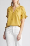 Wit & Wisdom Split Neck Top In Dijon