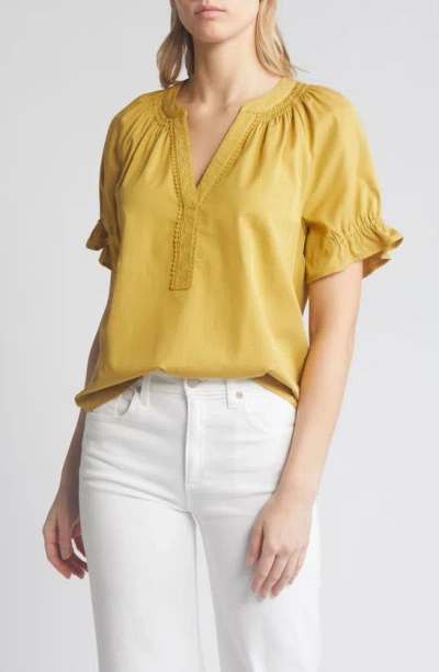 Wit & Wisdom Split Neck Top In Dijon