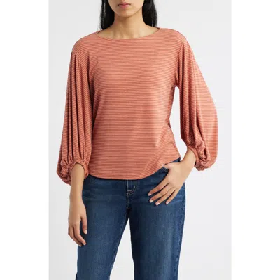 Wit & Wisdom Stripe Balloon Sleeve Knit Top In Brown
