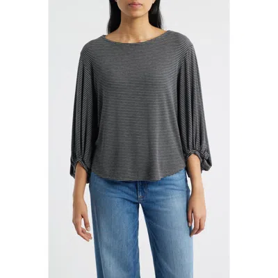 Wit & Wisdom Stripe Balloon Sleeve Knit Top In Gray