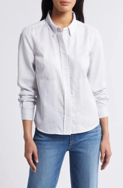Wit & Wisdom Stripe Cotton Blend Button-down Shirt In Grey/white