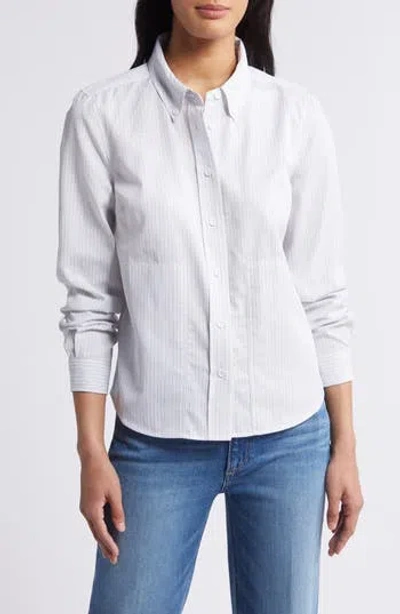 Wit & Wisdom Stripe Cotton Blend Button-down Shirt In Grey/ White
