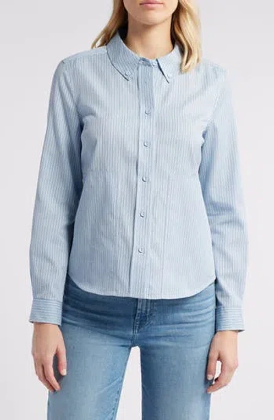 Wit & Wisdom Stripe Cotton Blend Button-down Shirt In Light Blue / Navy