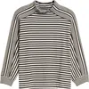 Wit & Wisdom Stripe Mock Neck Rib Top In Black/off White
