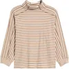 Wit & Wisdom Stripe Mock Neck Rib Top In Camel/off White