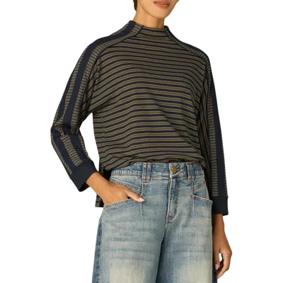 Wit & Wisdom Stripe Mock Neck Rib Top (petite0 In Brown