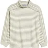 Wit & Wisdom Stripe Mock Neck Rib Top In Sage/off White