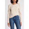 Wit & Wisdom Stripe Puff Shoulder Knit Top In Off White/sahara Sand