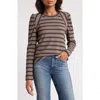 Wit & Wisdom Stripe Puff Shoulder Knit Top In Oyster Mushroom/black