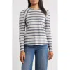 Wit & Wisdom Stripe Puff Shoulder Knit Top In White