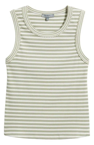 Wit & Wisdom Stripe Rib Tank In Sage/off White