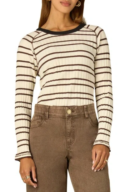 Wit & Wisdom Stripe Rib Top In Brown