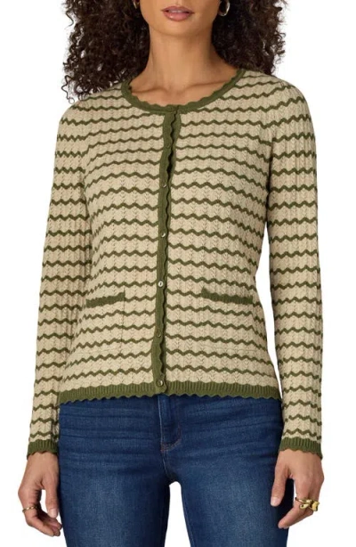 Wit & Wisdom Stripe Round Neck Cardigan In Green