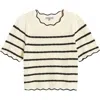 Wit & Wisdom Stripe Scallop Edge Short Sleeve Sweater In Ivory/black