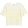 Wit & Wisdom Stripe Scallop Edge Short Sleeve Sweater In Ivory/sunny Lime