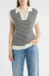 Wit & Wisdom Stripe Sleeveless Johnny Collar Sweater In Multi