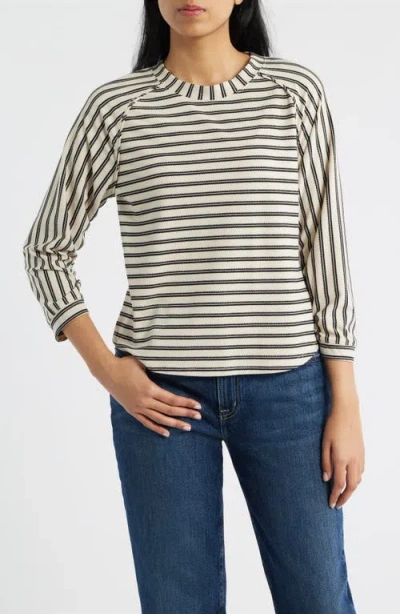 Wit & Wisdom Stripe Three Quarter Sleeve Top In Neutral