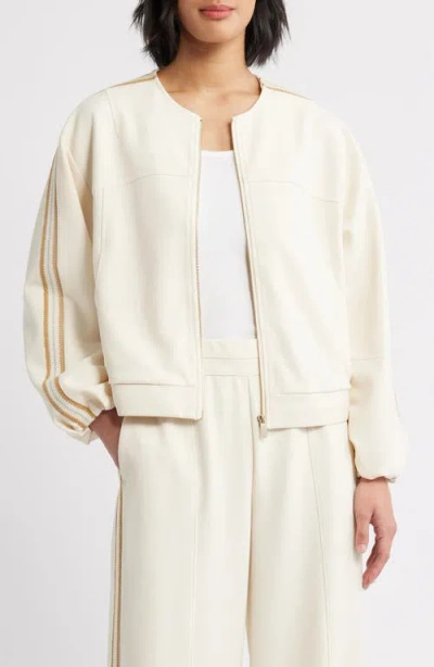 Wit & Wisdom Stripe Trim Front Zip Jacket In Neutral