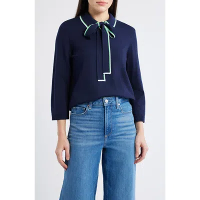 Wit & Wisdom Tipped Bow Sweater In Blue