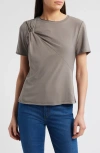Wit & Wisdom Twist Front Stretch Cotton Modal T-shirt In Oyster Mushroom