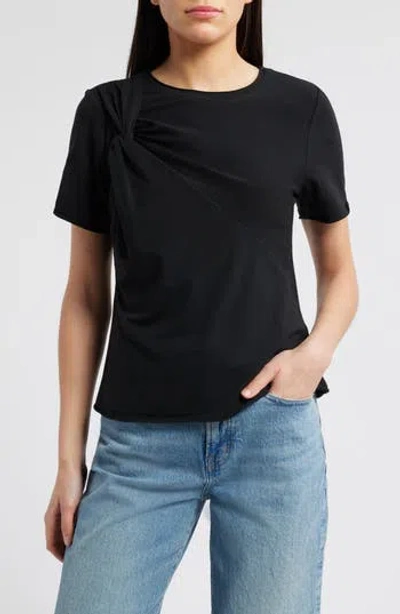 Wit & Wisdom Twist Front Stretch Cotton Modal T-shirt In Black