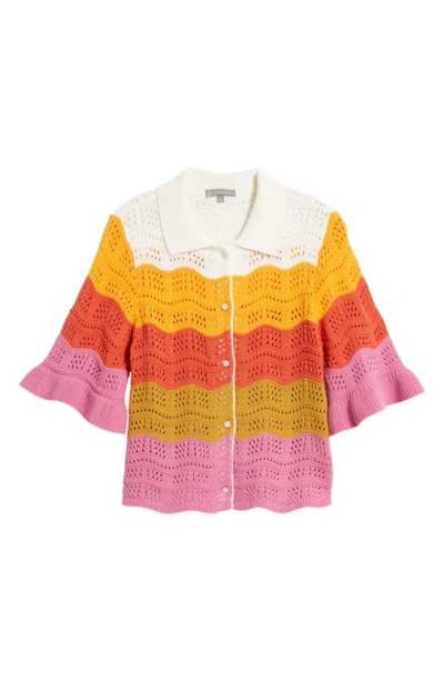 Wit & Wisdom Wave Pointelle Cardigan In Blooming Orchid Multi