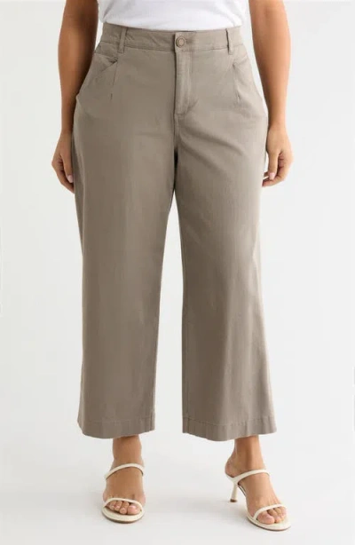 Wit & Wisdom Wyatt Skyrise Crop Wide Leg Twill Pants In Brown