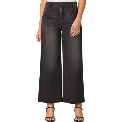 Wit & Wisdom Wyatt Skyrise V-pocket Ankle Wide Leg Jeans In Black
