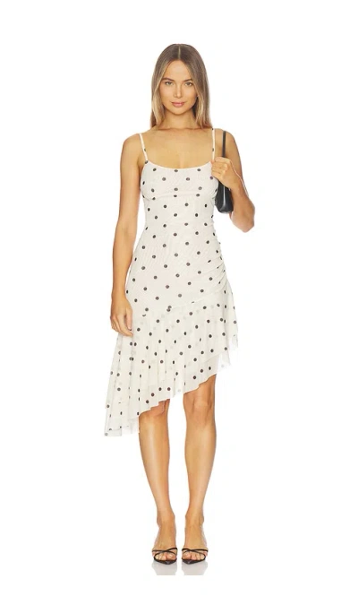 With Harper Lu Asymmetrical Frill Midi Dress In White