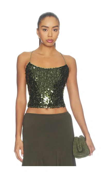 With Harper Lu Backless Top In Forest Green Sequin