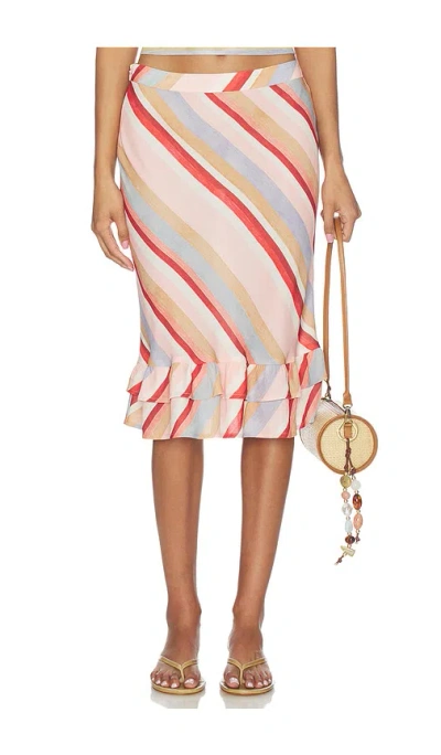 With Harper Lu Frill Midi Skirt In Multi