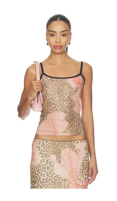 With Harper Lu Mesh Camisole Top In Brown
