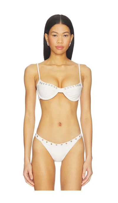 With Jean Julia Eyelet Bikini Top In White