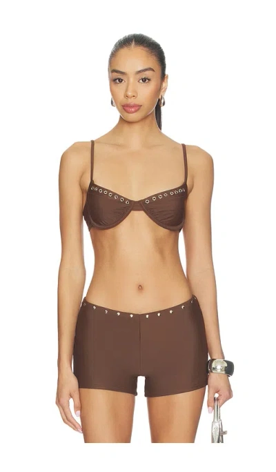 With Jean Julia Studded Bikini Top In Brown