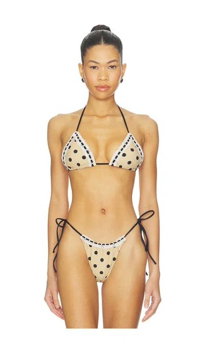 With Jean Juni Bikini Lace Up Detail Top In Brown
