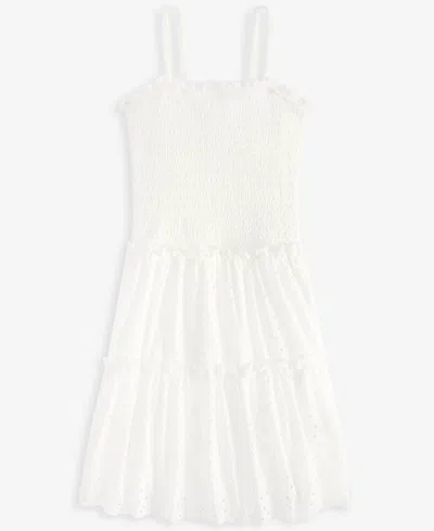 With Jules Big Girl Eyelet Pull On Smocked Bodice Dress In White