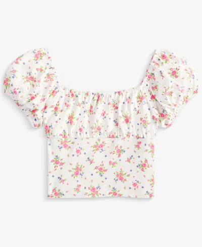 With Jules Big Girl Puff Sleeve Babydoll Top In Spring Baby Floral