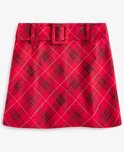 With Jules Kids' Big Girls Belted Plaid Mini Skirt In Red Plaid