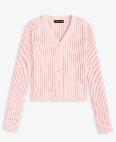 With Jules Big Girls Cardigan Sweater In Baby Pink