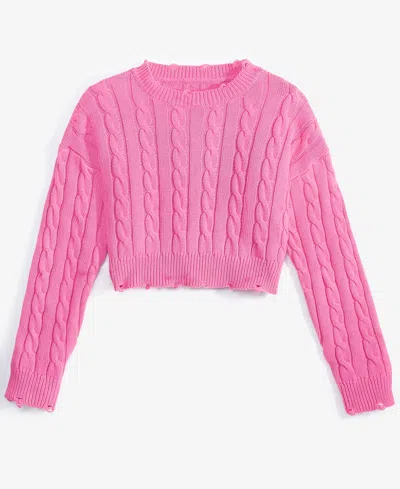 With Jules Kids' Big Girls Distressed Cotton Sweater In Hot Pink
