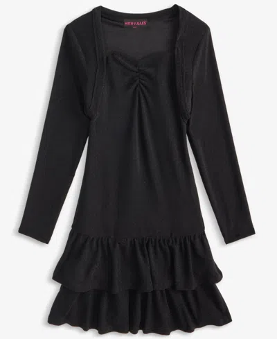 With Jules Kids' Big Girls Drop-waist Dress & Shrug In Black