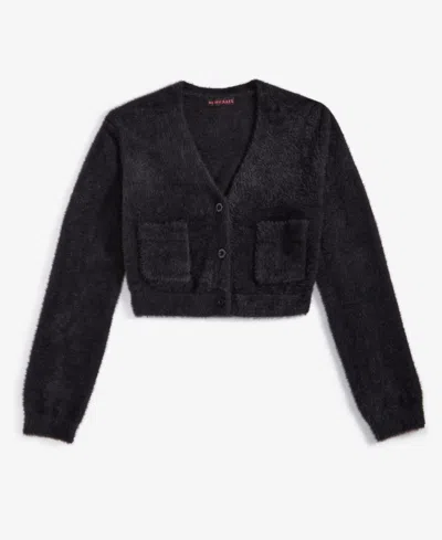 With Jules Kids' Big Girls Fuzzy Cardigan In Black