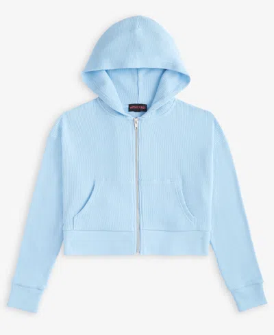 With Jules Kids' Big Girls Hooded Waffle Zip-up Hoodie In Baby Blue