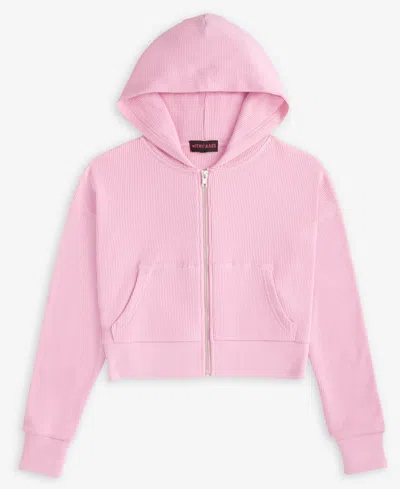 With Jules Kids' Big Girls Hooded Waffle Zip-up Hoodie In Baby Pink