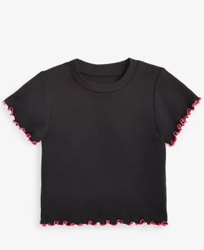 With Jules Kids' Big Girls Lettuce-edge T-shirt In Black